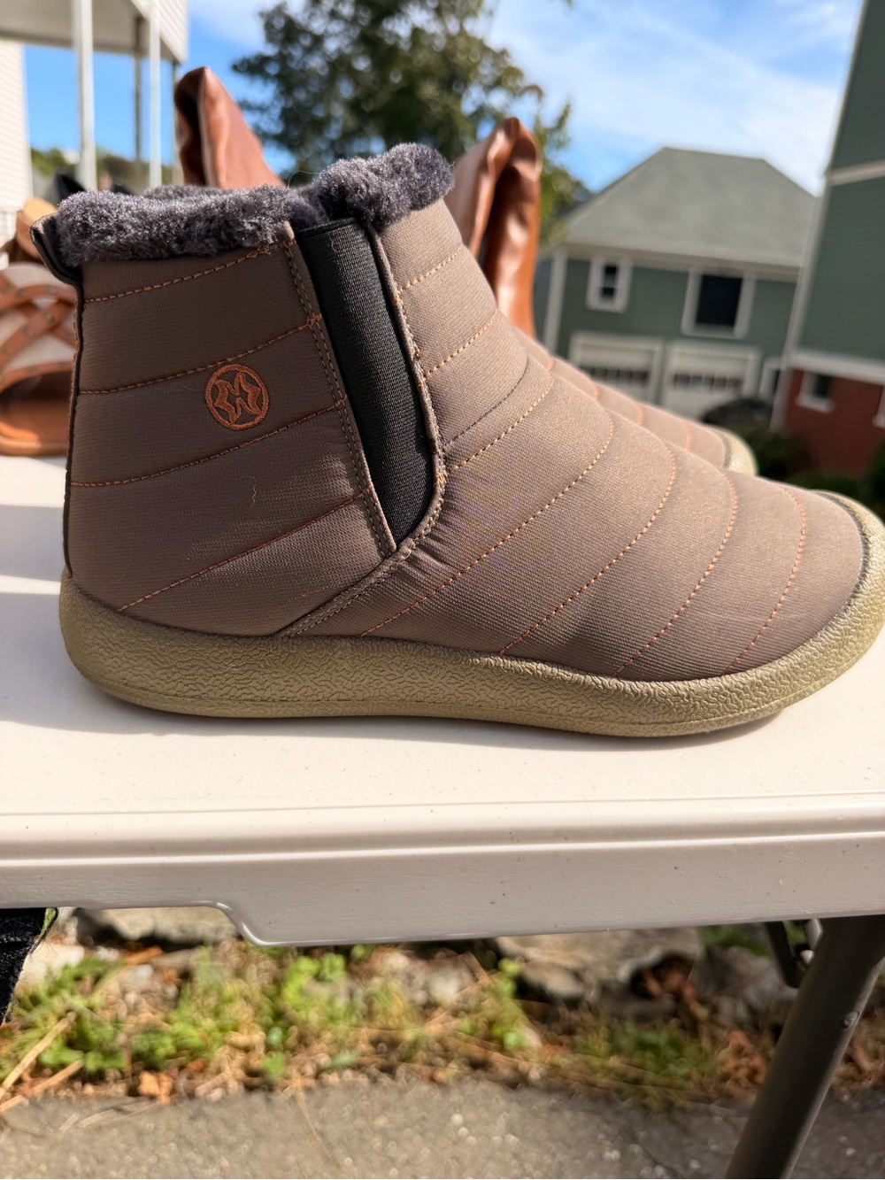 Kids Tan Quilted Slip-On Boot with Fleece Lining